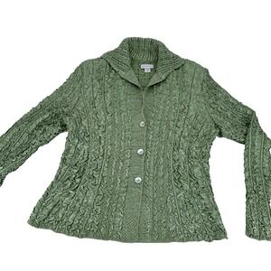 Rafael Textured Knit Collared Button Front Cardigan‎ Jacket Sage Green Size M